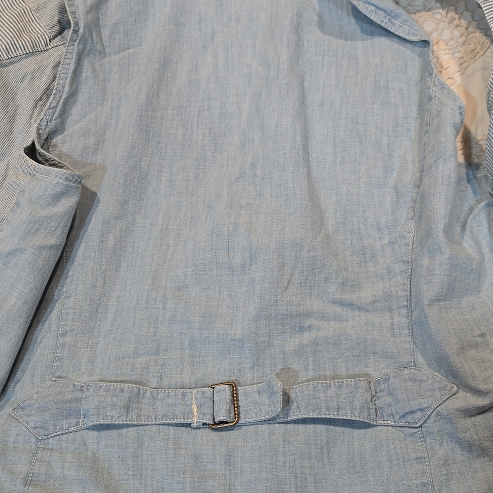 Ralph Lauren Patchwork Pinstripe Button Vest in Light Blue - Picture 4 of 5